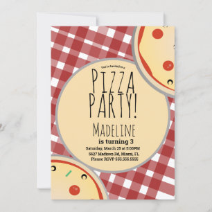 Modern Pizza Birthday Party Pset Red Invitation Kaart