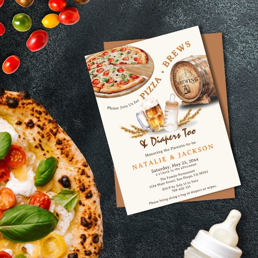 Modern Pizza Brouwen & Luiers Koppels Baby shower Kaart