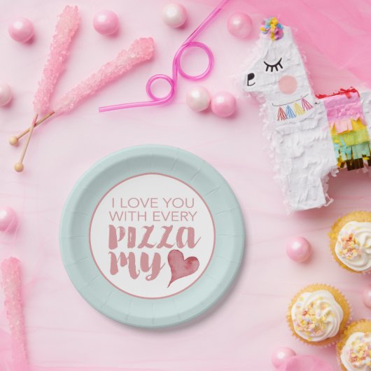 Modern Pizza My Heart Valentijnse Party Papieren Bordje (Feest)