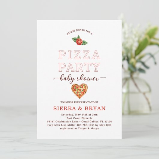 Modern Pizza Party Baby shower Uitnodiging – Fun & (Staand voorkant)
