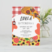 Modern Pizza Slice 1st Birthday Uitnodiging (Staand voorkant)