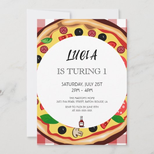 Modern Pizza Slice 1st Birthday Uitnodiging (Voorkant)