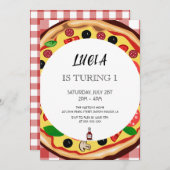 Modern Pizza Slice 1st Birthday Uitnodiging (Voorkant / Achterkant)