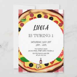 Modern Pizza Slice 1st Birthday Uitnodiging