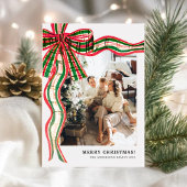 Modern Plaid 4 Photo Christmas  Feestdagenkaart