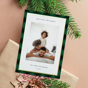 Modern Plaid Border Christmas Photo Folie Feestdagenkaart