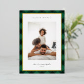 Modern Plaid Border Christmas Photo Folie Feestdagenkaart (Staand Voorkant)