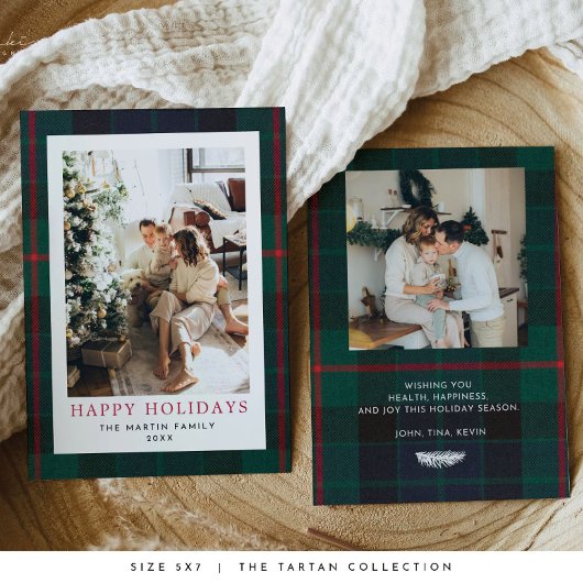 Modern Plaid Christmas Holiday Kaart Tartan