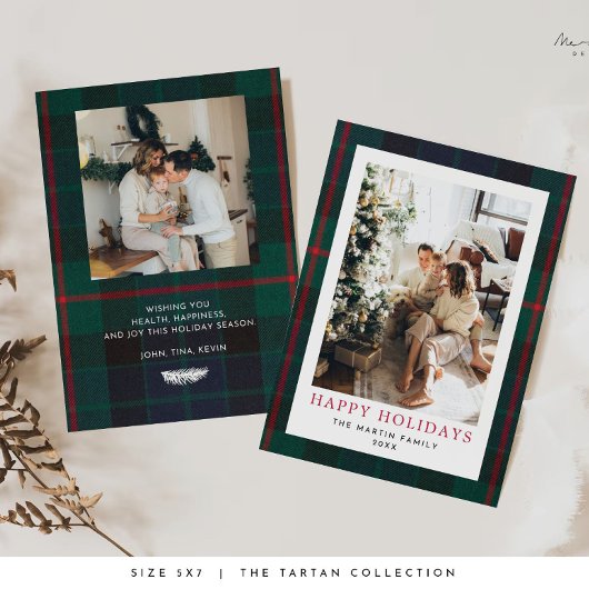 Modern Plaid Christmas Holiday Kaart Tartan