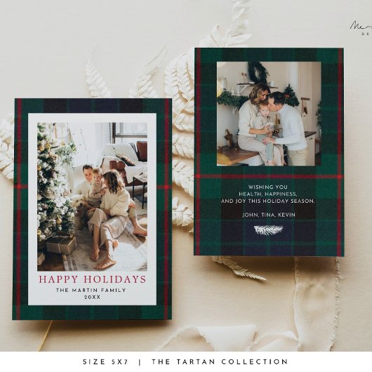 Modern Plaid Christmas Holiday Kaart Tartan