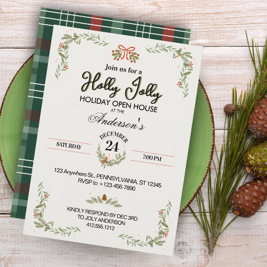 Modern Plaid Christmas Party Invitation Kaart