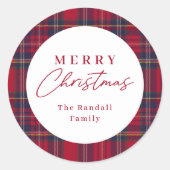 Modern Plaid Christmas  Ronde Sticker (Voorkant)