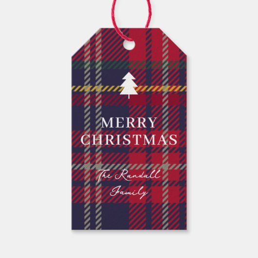 Modern Plaid Christmas Tree  Cadeaulabel (Voorkant)