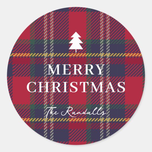 Modern Plaid Christmas Tree  Ronde Sticker (Voorkant)