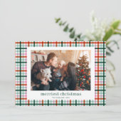 Modern Plaid Familie Foto Kerst Kaart (Staand voorkant)