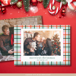 Modern Plaid Familie Foto Kerst Kaart