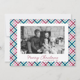 Modern Plaid Familie Foto Prettig Kerstfeest  Feestdagenkaart
