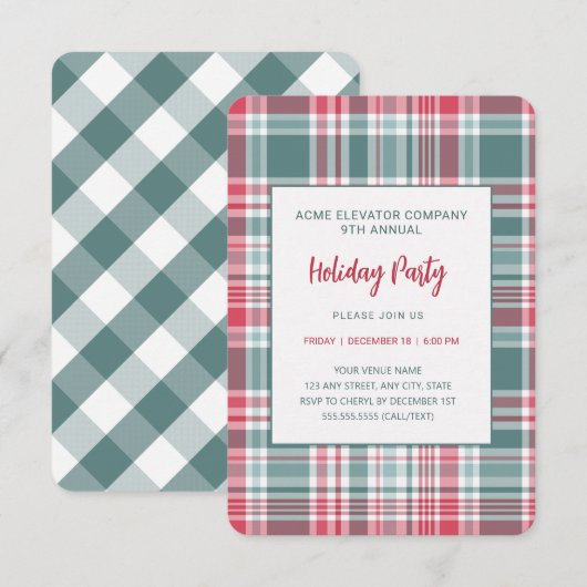 Modern Plaid Holiday Party Kaart (Voorkant / Achterkant)