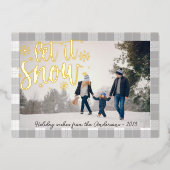 Modern Plaid Laat het sneeuwfoto Folie Feestdagenkaart (Voorkant)