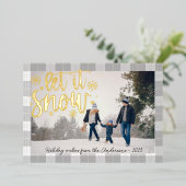 Modern Plaid Laat het sneeuwfoto Folie Feestdagenkaart (Staand Voorkant)