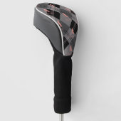 Modern Plaid Monogram Grijs Zwart Roze Golfheadcover (Schuin)