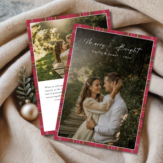 Modern Plaid Newlywed First Christmas 2 Photo Feestdagenkaart