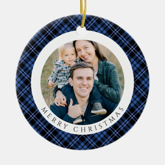 Modern Plaid Photo Christmas Keramisch Ornament (Voorkant)