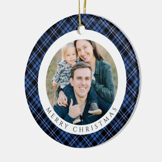 Modern Plaid Photo Christmas Keramisch Ornament (Links)