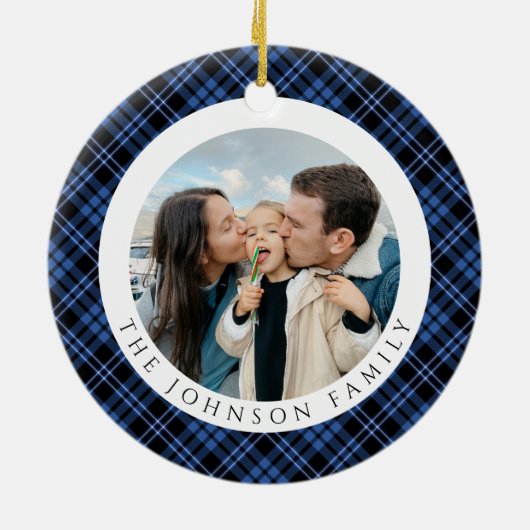 Modern Plaid Photo Christmas Keramisch Ornament (Achterkant)