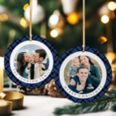 Modern Plaid Photo Christmas Keramisch Ornament