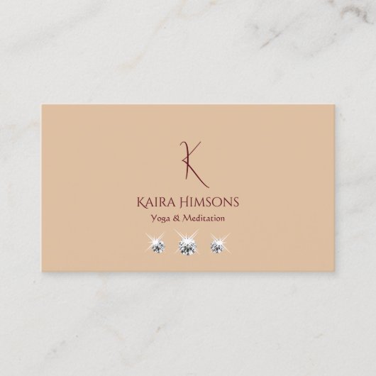 Modern Plain Beige met Monogram en Luxe Jewels Visitekaartje (Voorkant)