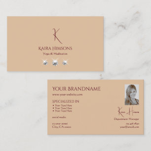 Modern Plain Beige met Monogram Foto en Juwelen Visitekaartje
