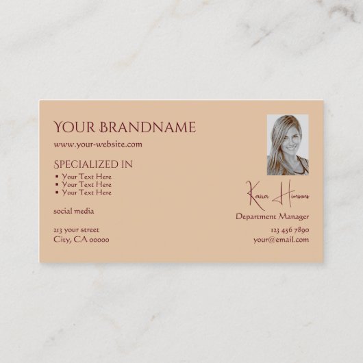 Modern Plain Beige met Monogram Foto en Juwelen Visitekaartje (Achterkant)