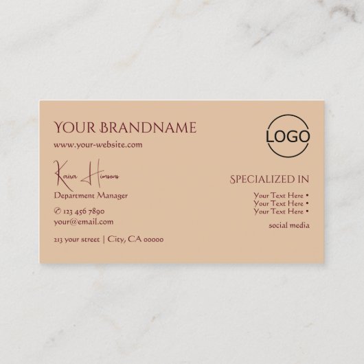 Modern Plain Beige met Monogram Logo en juwelen Visitekaartje (Achterkant)