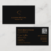 Modern Plain Black Sinaasappel met monogram QR-cod Visitekaartje (Voorkant / Achterkant)