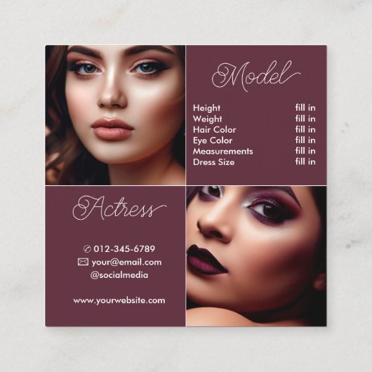 Modern Plain Bourgogne Comp Kaart Fotosjabloon Vierkante Visitekaartje (Achterkant)