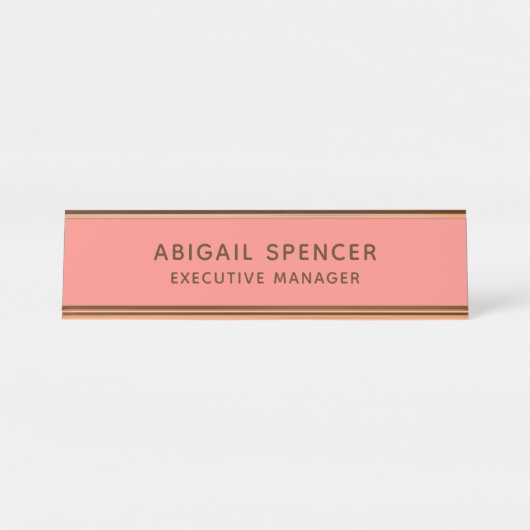 Modern Plain Classy Professioneel Koraal Roze Bureau Naambordje (Voorkant)