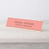 Modern Plain Classy Professioneel Koraal Roze Bureau Naambordje (Voorkant)