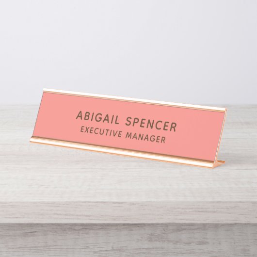 Modern Plain Classy Professioneel Koraal Roze Bureau Naambordje (Voorkant)