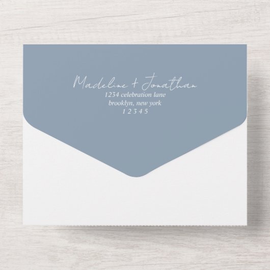 Modern Plain Dusty Blue Foto Rsvp Wedding All In One Uitnodiging (Achterkant)