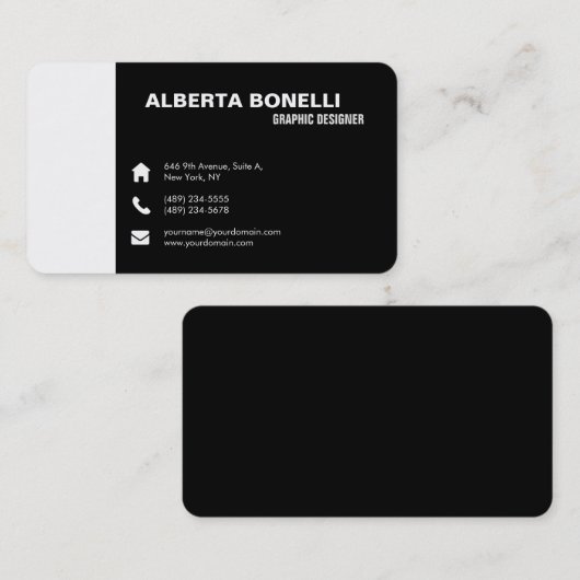 Modern Plain Elegant Minimal Black White Visitekaartje (Voorkant / Achterkant)