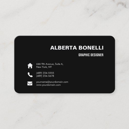 Modern Plain Elegant Minimal Black White Visitekaartje (Voorkant)