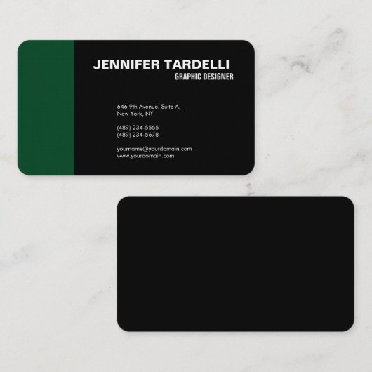 Modern Plain Elegant Minimalist Green Black Visitekaartje (Voorkant / Achterkant)