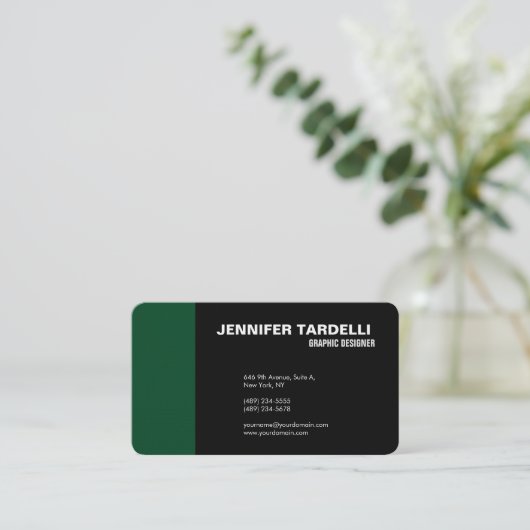 Modern Plain Elegant Minimalist Green Black Visitekaartje (Staand voorkant)