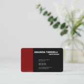 Modern Plain Elegant Minimalist Red Black Visitekaartje (Staand voorkant)