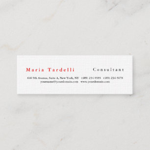 Modern Plain Elegant Minimalist Red White Mini Visitekaartje