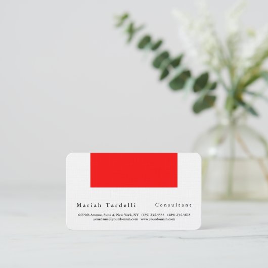 Modern Plain Elegant Minimalist Red White Visitekaartje (Staand voorkant)