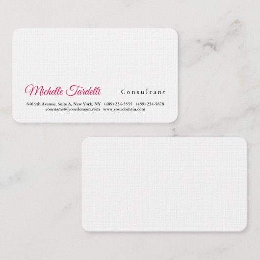 Modern Plain Elegant Minimalist Roze Rood Wit Visitekaartje (Voorkant / Achterkant)