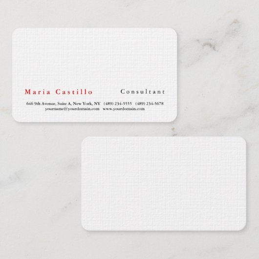 Modern Plain Elegant Minimalistisch Wit Visitekaartje (Voorkant / Achterkant)