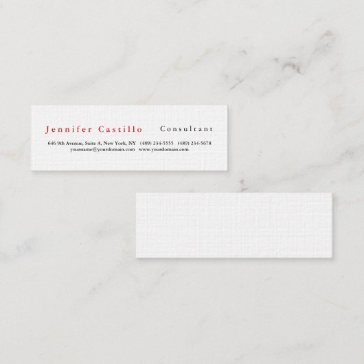 Modern Plain Elegant Minimalistische Witte Mini Mini Visitekaartje (Voorkant / Achterkant)